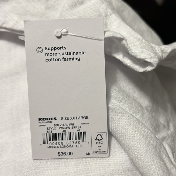 Brand new SONOMA white summer blouse. Size XXL - Picture 3 of 3